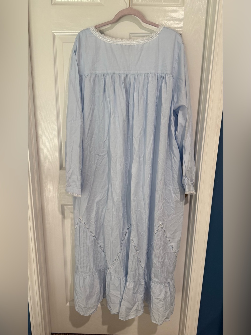 Eileen West Pale Blue Lace-Trim Button-Front Nightgown - Picture 2 of 7